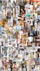 A collage of many pictures of a woman in lingerie.